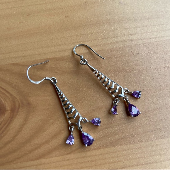 Amethyst teardrop earrings+925 silver shell studs - Picture 7 of 7